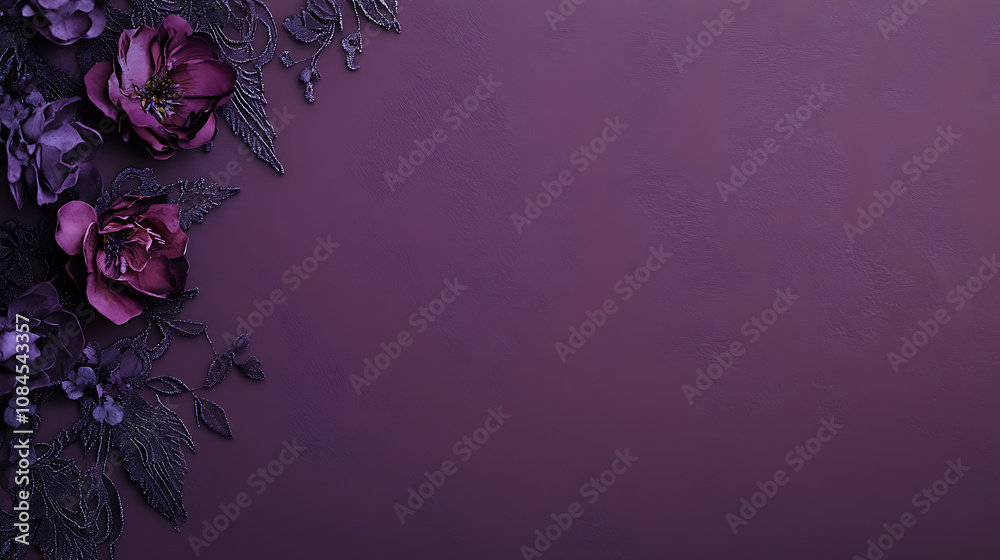 Poster a purple banner with lace-inspired floral patterns on the left side, creating an elegant and sophist
