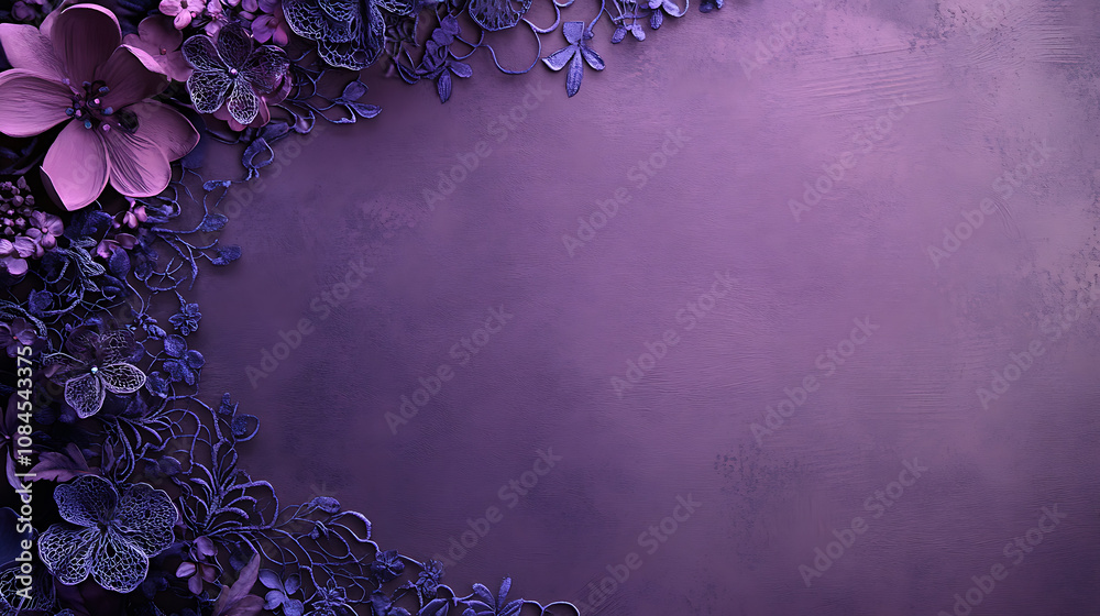 Poster a purple banner with lace-inspired floral patterns on the left side, creating an elegant and sophist