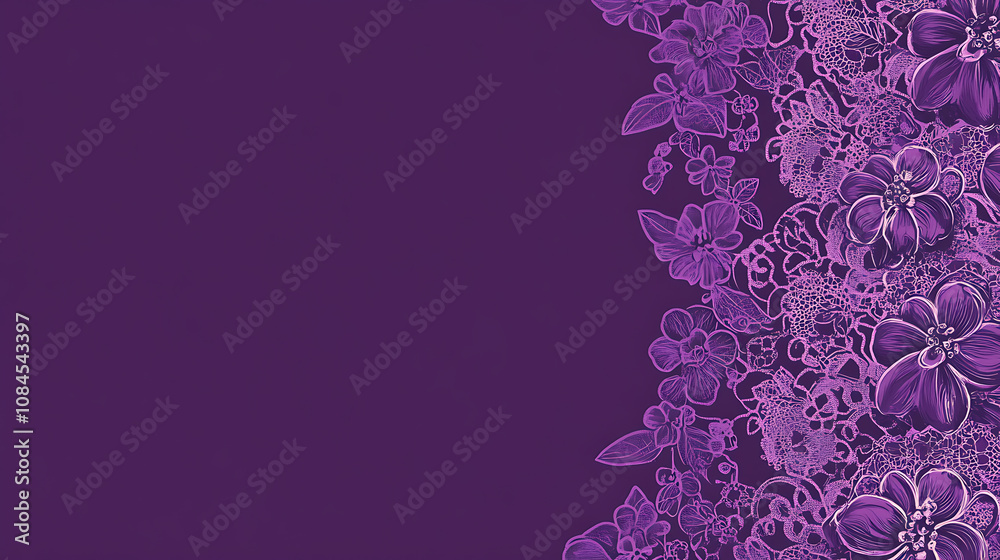 Poster a purple banner with lace-inspired floral patterns on the left side, creating an elegant and sophist