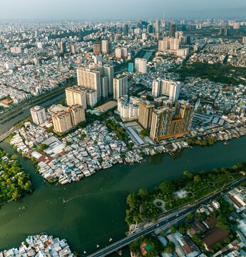 Aerial above ho chi minh city, vietnam