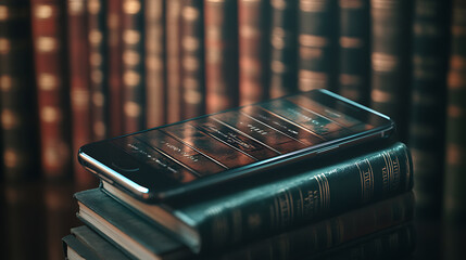 An online library within a mobile phone symbolizes the convenience and speed of accessing information in the era of internet technology