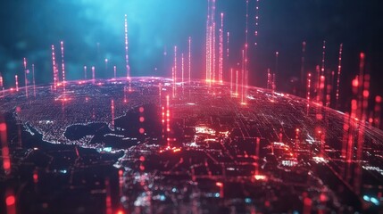 digital globe network connectivity concept glowing data transfer on earth cyber technology illustration 3d render