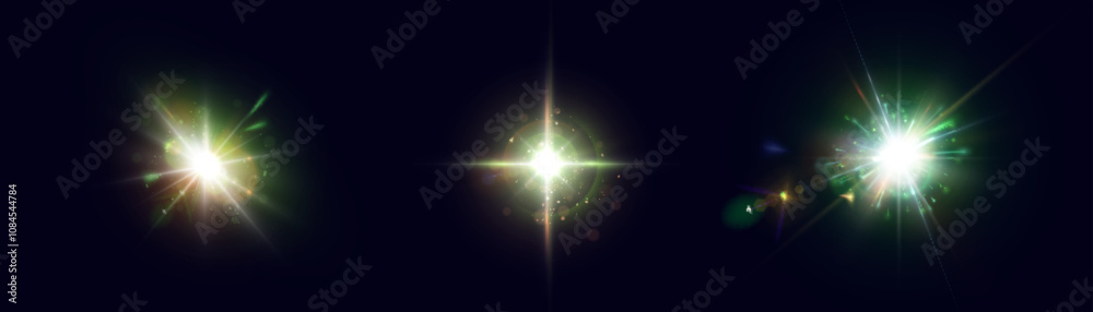 Poster Bright Light effect for web design and game interfaces. Vector illustration of bright glow. Abstract laser beams of light.