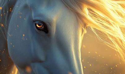 Fototapeta premium A horse with a brown eye and a white mane