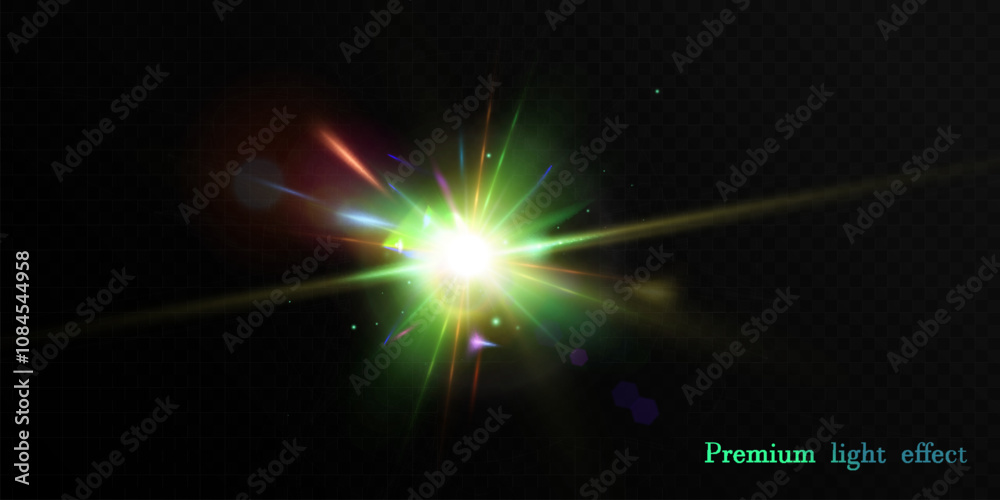 Poster abstract colorful bright light with flickering glare and laser effect png. for graphic design and ga
