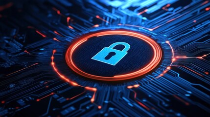 A digital lock icon on a circuit board background, symbolizing cybersecurity and protection.