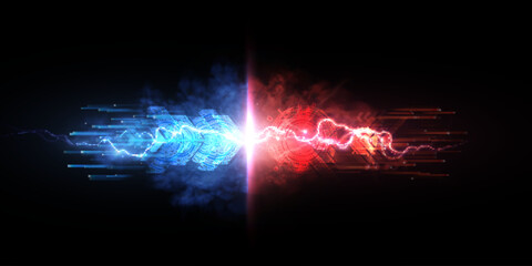 The effect of confrontation and collision of light energy with lightning and flashes and smoke. Abstract light effect. Vector png