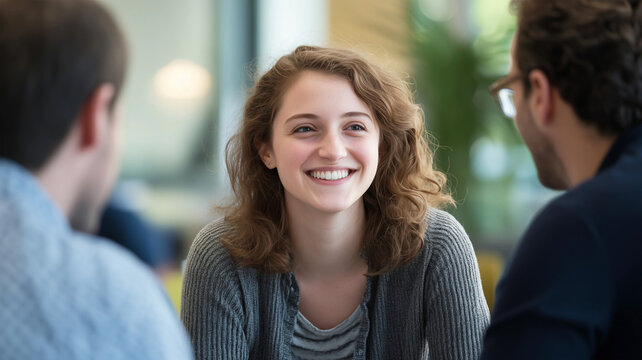 Junge Frau beim Bewerbungsgespr&auml;ch als Bankkauffrau im B&uuml;ro einer Bank