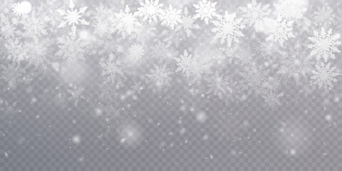 Winter cold blizzard effect with snow. Vector texture Cold winter wind with snowflakes on transparent background. For Christmas and New Year design.	