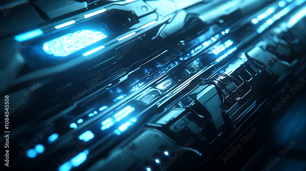 Poster A digital padlock symbolizing security, surrounded by glowing blue binary code on an abstract dark background