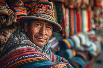 Fototapeta premium Andean Vendor in Traditional Peruvian Attire
