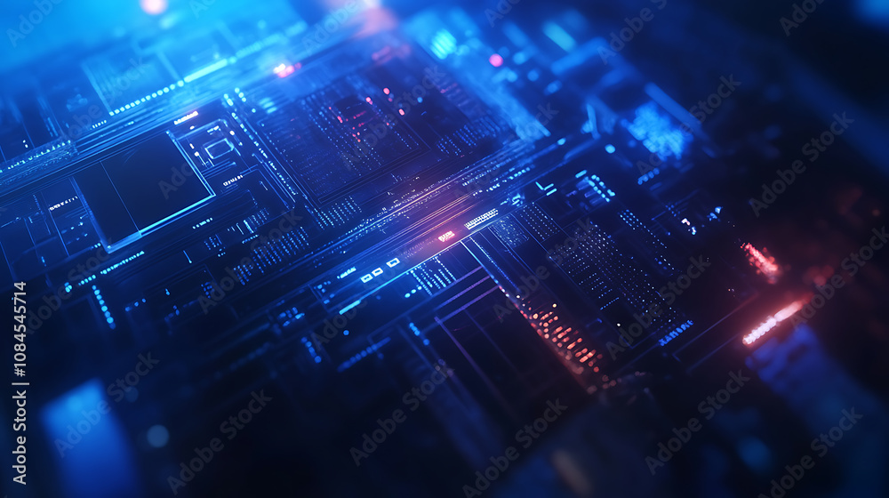 Poster A digital padlock symbolizing security, surrounded by glowing blue binary code on an abstract dark background