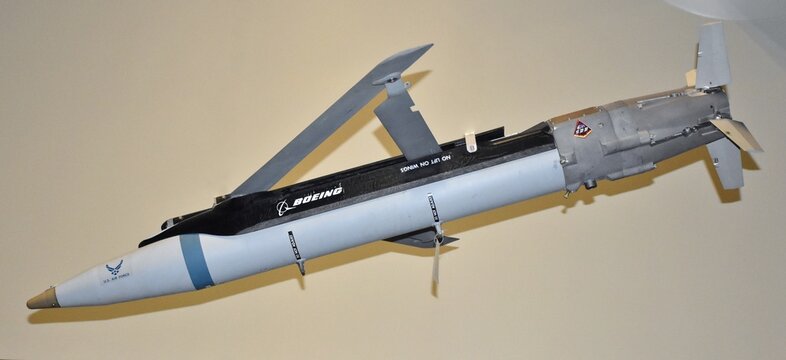 Valparaiso, FL, USA - November 13, 2024: Air Force GBU-39 Small Diameter Bomb (SDB), a 250-pound American precision-guided glide smart bomb.