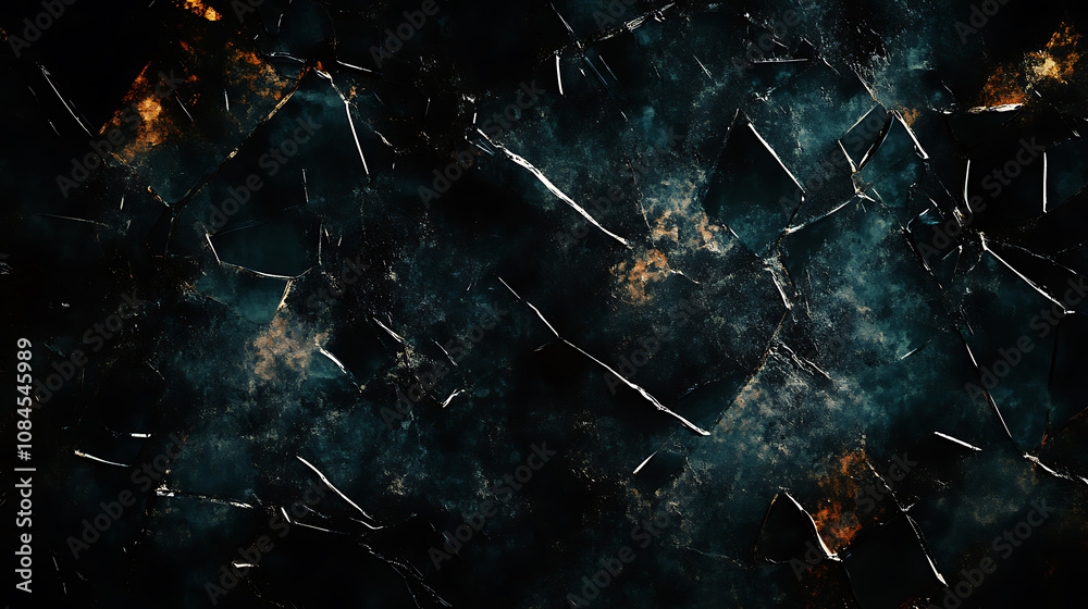 Poster broken glass overlay, fractured display texture, dark distorted crushed aged digital device screen w
