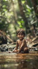 Fototapeta premium Child's Play in the Jungle's Heart
