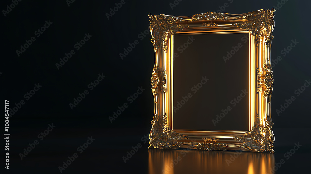 Aufkleber A large gold rectangular frame on the right side of an empty black background with golden decorative elements