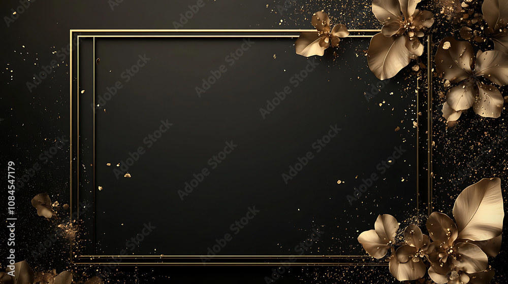 Aufkleber A large gold rectangular frame on the right side of an empty black background with golden decorative elements