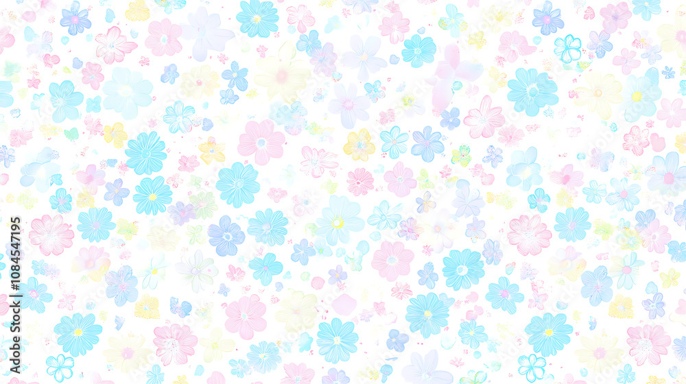 Aufkleber cute pastel spring floral pattern on a white background a flat design with pastel colors and a simpl