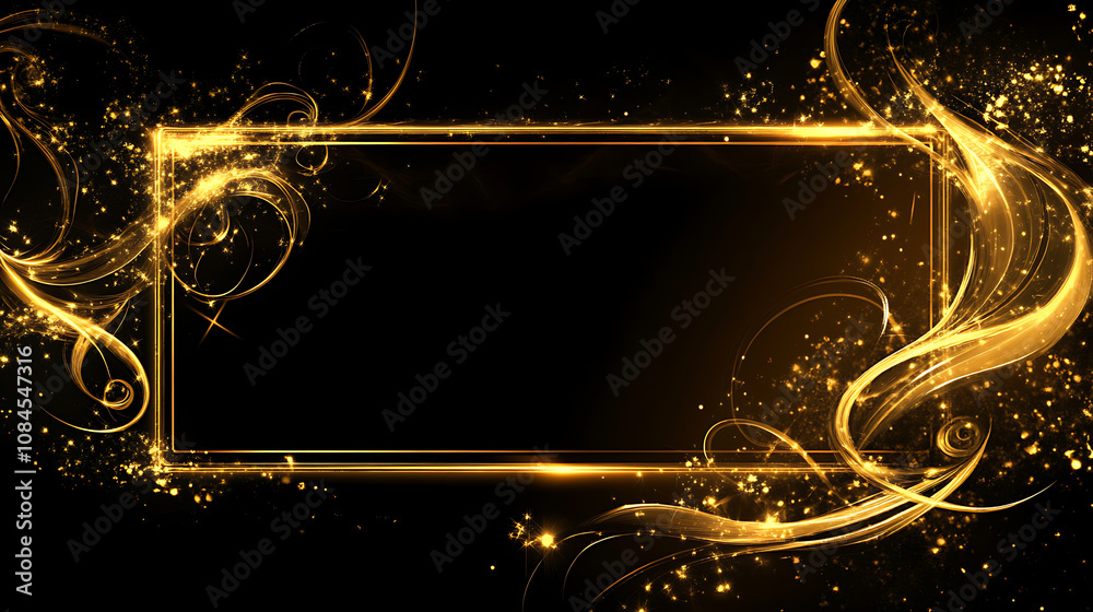 Aufkleber A large gold rectangular frame on the right side of an empty black background with golden decorative elements