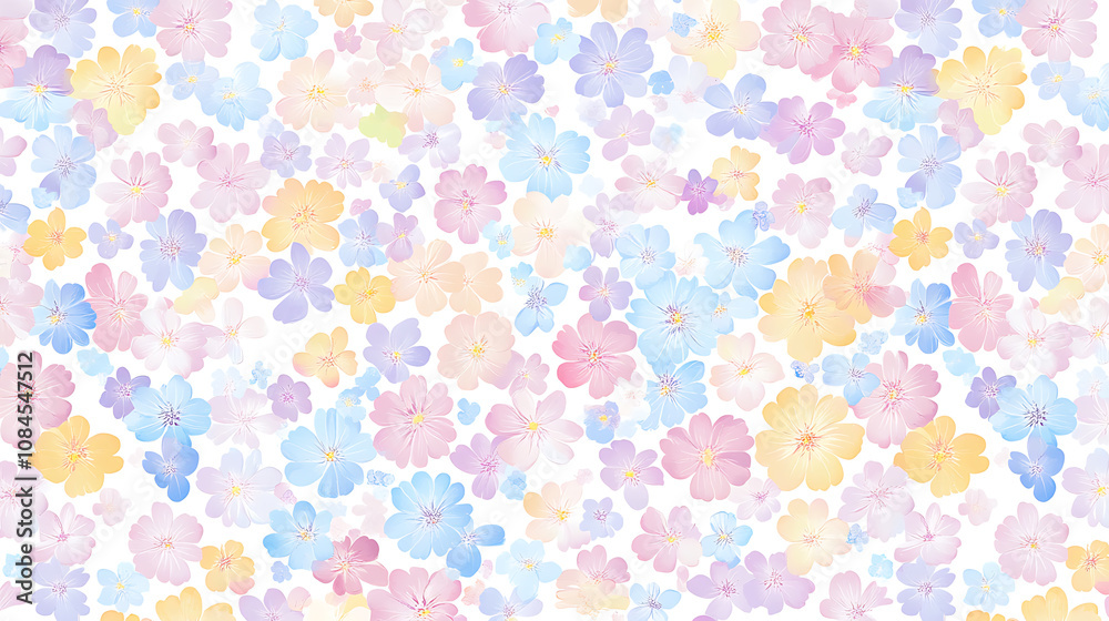 Poster cute pastel spring floral pattern on a white background a flat design with pastel colors and a simpl