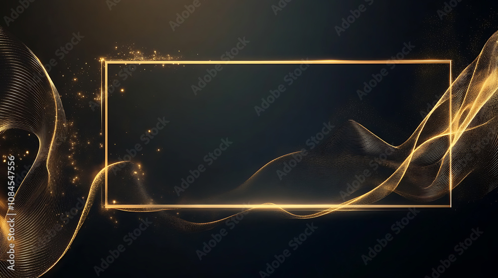 Aufkleber a large gold rectangular frame on the right side of an empty black background with golden decorative
