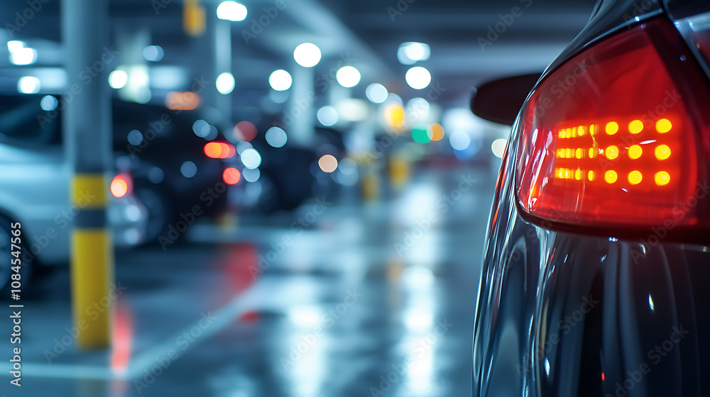 Poster A digital display of a car parking sensor is part of an electronic collection, focusing on modern automotive safety technologies