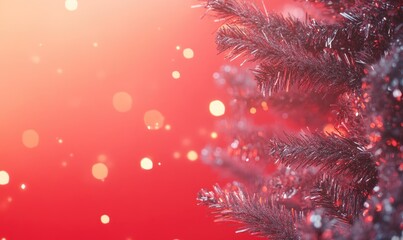 A Christmas tree with a red background