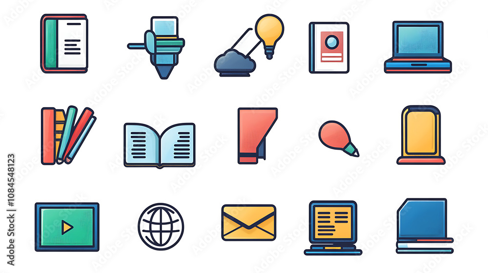 Leinwandbilder e-learning icons depict the thin line between education and technology, bridging gaps in knowledge t