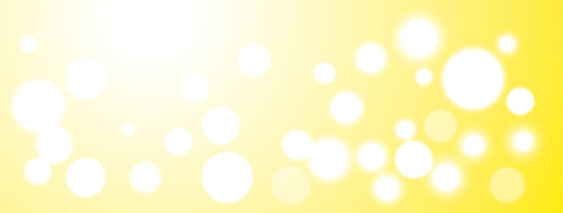 Abstract yellow background banner with glowing bokeh lights, vector illustration. Backdrop with a bright and shiny design with blurred circles.
