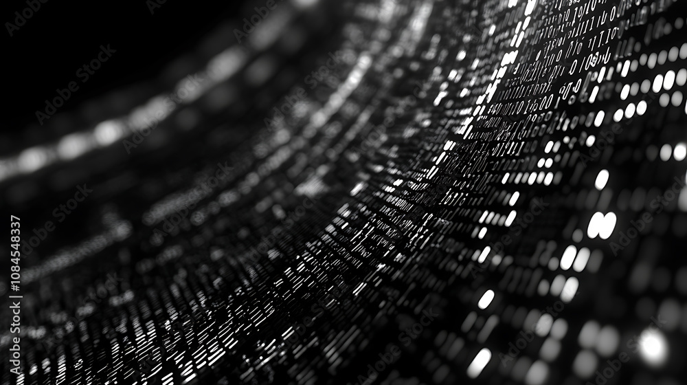 Aufkleber A black background with binary code waves, representing the flow of data and technology in digital marketing