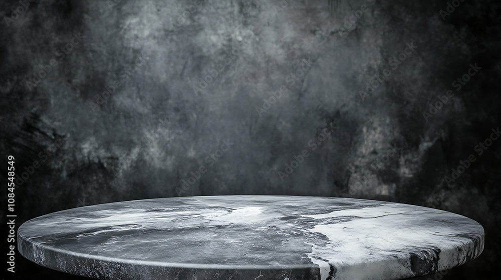 Aufkleber a marble tabletop in grey, set against a dark cement background, creating a rustic yet luxurious set