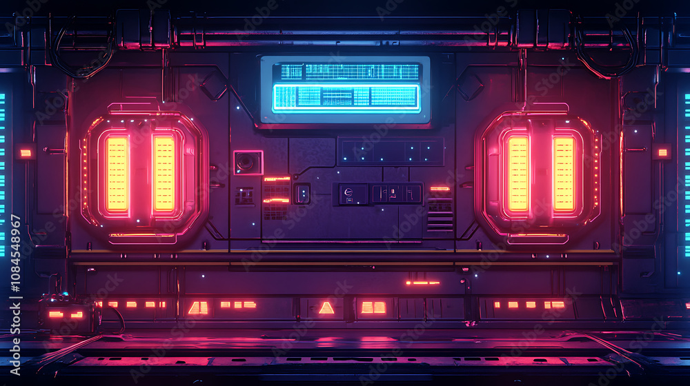 Aufkleber Featuring futuristic callouts and titles in HUD style, this template includes information call bars and neon design elements in a digital tech style, suitable for games and user apps