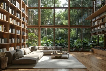 Serene Modern Home Library with Natural Light and Elegant Design for Relaxation and Reading