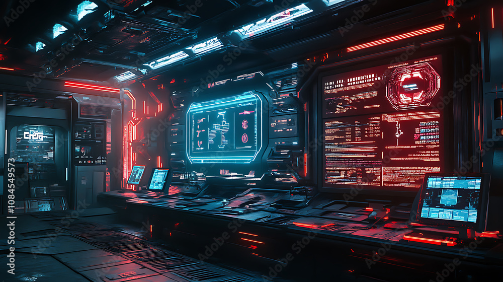 Aufkleber Featuring futuristic callouts and titles in HUD style, this template includes information call bars and neon design elements in a digital tech style, suitable for games and user apps