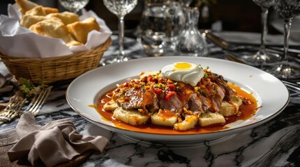 Iskender Kebab In A Tomato Sauce, Turkish Food Menu Photography

