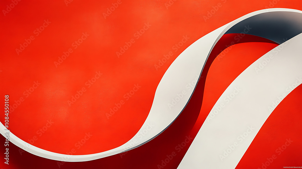 Poster a minimalistic poster design with a large red and white abstract shape on the right side, representi
