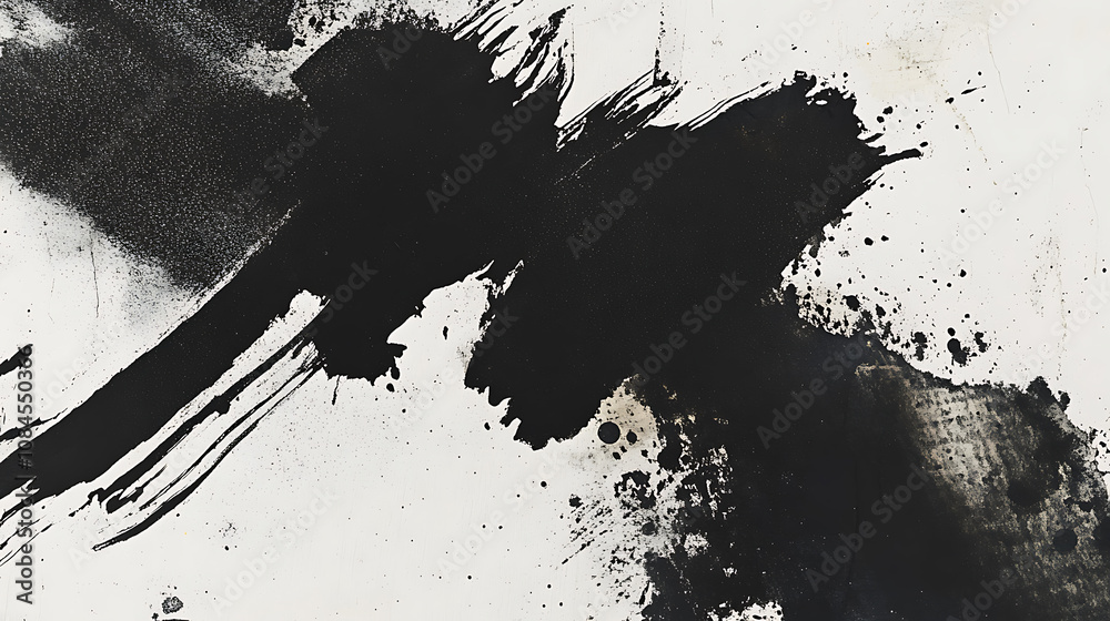 Aufkleber abstract black ink splashes and circles on a white background with brush strokes