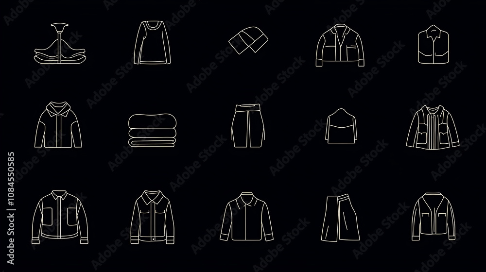Aufkleber a series of thin line style icons representing different clothing items