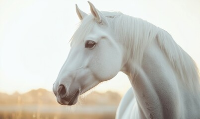 Fototapeta premium A white horse with a black nose