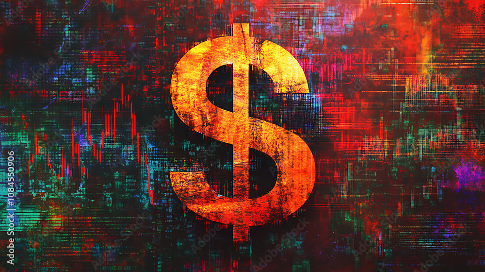 Aufkleber the dollar sign is set against an abstract background of stock market charts and graphs, creating th