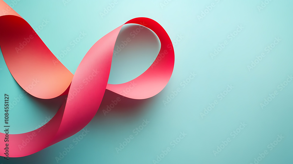 Leinwandbilder a red and pink abstract shape with curved lines on the right side of an isolated light blue backgrou