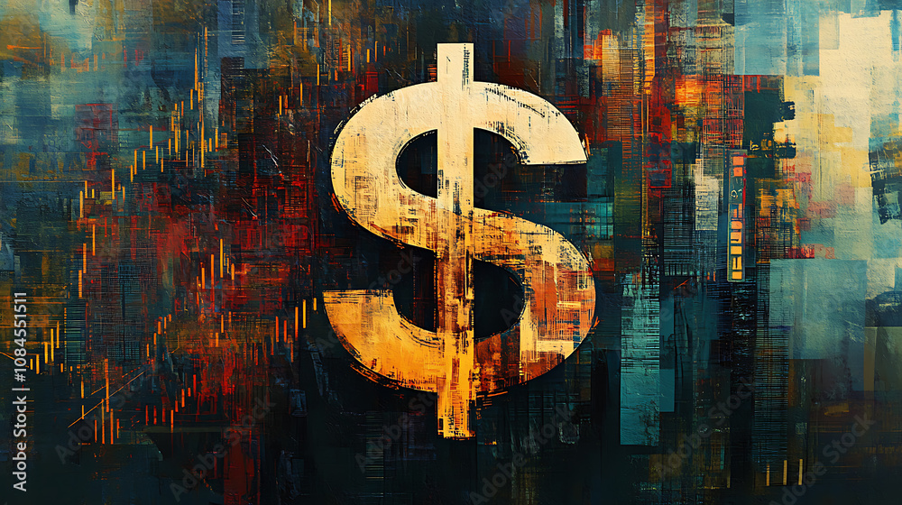 Aufkleber The dollar sign is set against an abstract background of stock market charts and graphs, creating the impression that it symbolizes business success or global financial trends