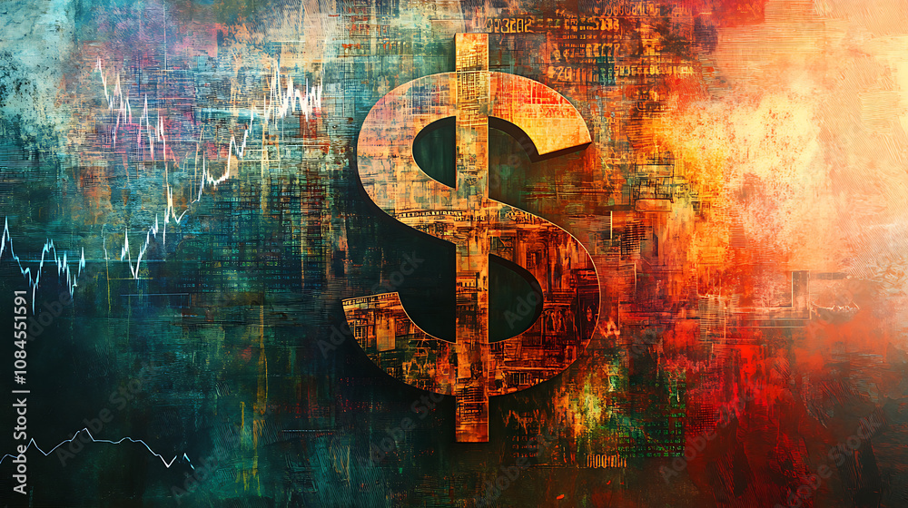 Leinwandbilder the dollar sign is set against an abstract background of stock market charts and graphs, creating th