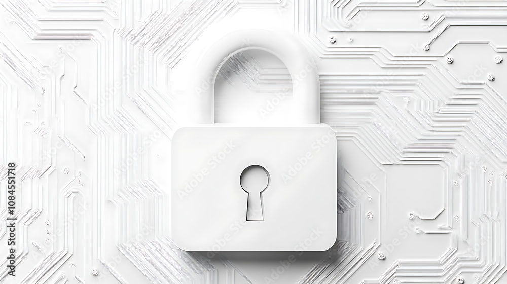 Aufkleber A white lock icon with circuit board patterns on the background, symbolizing security and data protection in technology or digital marketing