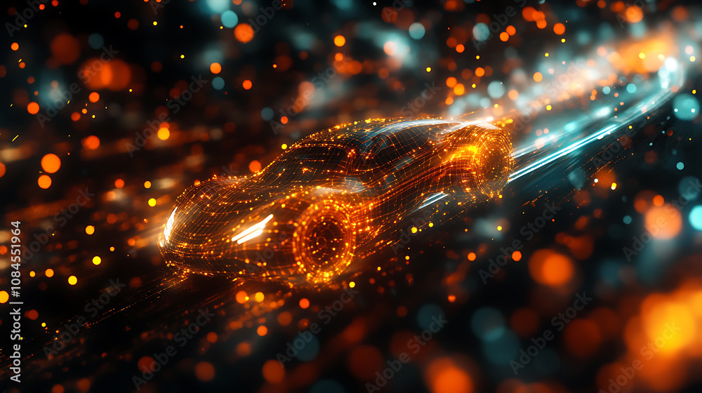Leinwandbilder an abstract portrayal of an intelligent car, visualized through a cosmic theme of points and lines, 