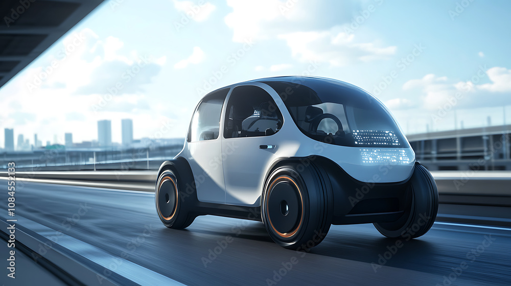 Aufkleber An autonomous car is depicted on the road, equipped with sensing systems to scan its surroundings for safe, driverless navigation