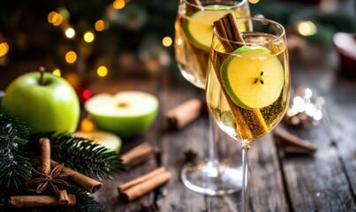 Two glasses of apple cider with cinnamon on top