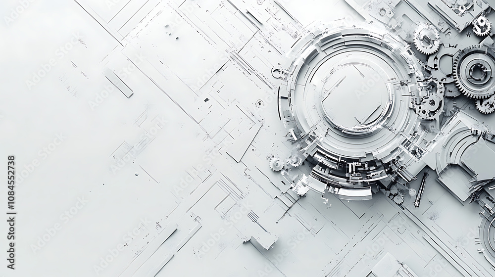Aufkleber Abstract grey and white background with gears, high-tech digital elements for business technology banner design