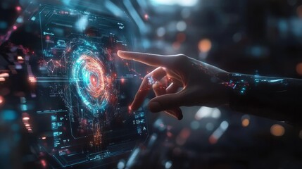 Hand touching modern interface digital transformation and metaverse concept. connection next generation technology and new era of innovation.
