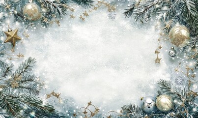 A white background with a Christmas tree and ornaments